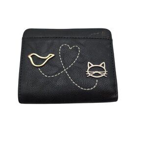 Relic Black Leather RFDI Wallet With Bird & Cat Design For Women